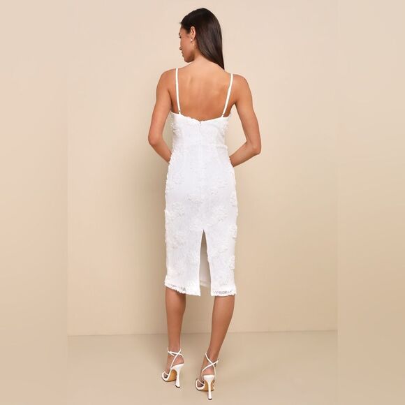 Lulus Sultry Romantic Textured Lace Bustier Midi Dress Size Large White Bridal - Picture 4 of 12